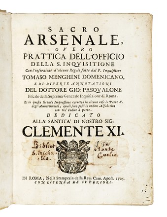  Masini Eliseo : Sacro arsenale, overo Prattica dell'officio della S. Inquisitione... Storia, Storia, Religione, Storia, Diritto e Politica, Storia, Diritto e Politica  - Auction Books, Autographs and Manuscripts - Libreria Antiquaria Gonnelli - Casa d'Aste - Gonnelli Casa d'Aste