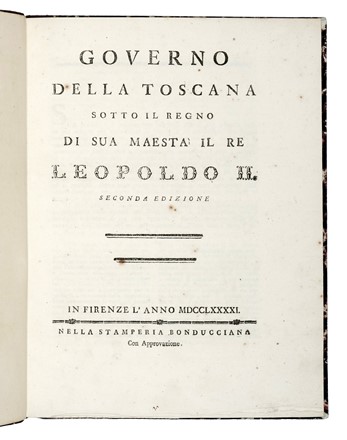  Gianni Francesco Maria : Governo della Toscana sotto il regno di Sua Maesta il re Leopoldo II.  - Asta Libri, autografi e manoscritti - Libreria Antiquaria Gonnelli - Casa d'Aste - Gonnelli Casa d'Aste