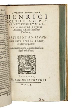  Agrippa von Nettesheim Heinrich Cornelius : Opera, in duos tomos concinne digesta, & nunc denu� sublatis omnibus mendis... Filosofia, Astrologia, Occultismo, Occultismo  - Auction Books, Autographs and Manuscripts - Libreria Antiquaria Gonnelli - Casa d'Aste - Gonnelli Casa d'Aste