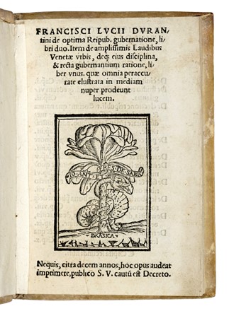  Durantino Francesco Lucio : De optima reipub. gubernatione, libri duo...  - Auction Books, Autographs and Manuscripts - Libreria Antiquaria Gonnelli - Casa d'Aste - Gonnelli Casa d'Aste