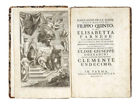  Maggiali Giuseppe : Ragguaglio delle nozze delle maest� di Filippo Quinto, e di Elisabetta Farnese... Storia, Feste - Folklore - Giochi - Sport, Figurato  Francesco Domenico Maria Francia  (Bologna, 1657 - 1735)  - Auction Books, Autographs and Manuscripts - Libreria Antiquaria Gonnelli - Casa d'Aste - Gonnelli Casa d'Aste