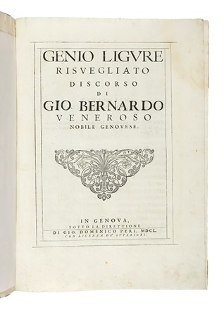  Veneroso Giovanni Bernardo : Genio ligure risvegliato, discorso... Storia locale, Storia, Diritto e Politica  - Auction Books, Autographs and Manuscripts - Libreria Antiquaria Gonnelli - Casa d'Aste - Gonnelli Casa d'Aste