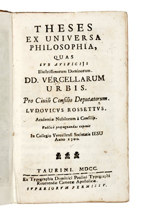 Theses ex universa philosophia... Legatura, Collezionismo e Bibliografia  - Auction Libri, Autografi e Manoscritti - Libreria Antiquaria Gonnelli - Casa d'Aste - Gonnelli Casa d'Aste