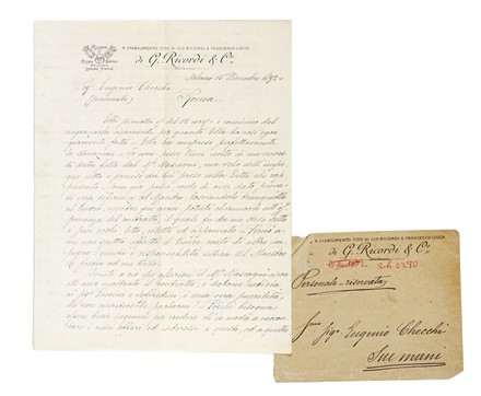  Ricordi Giulio : Tre lettere autografe firmate. Musica, Musica, Teatro, Spettacolo  - Auction Books, Autographs and Manuscripts - Libreria Antiquaria Gonnelli - Casa d'Aste - Gonnelli Casa d'Aste