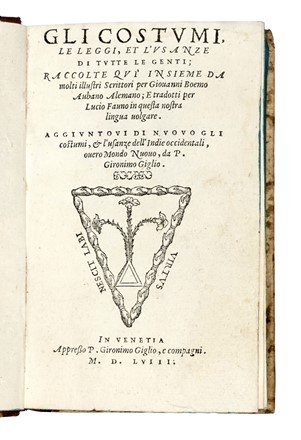  Boehme Johann : Gli costumi, gli usi et l'usanze... Americana, Costume e moda, Storia locale, Storia, Diritto e Politica, Arte, Storia, Diritto e Politica  - Auction Books, Autographs and Manuscripts - Libreria Antiquaria Gonnelli - Casa d'Aste - Gonnelli Casa d'Aste