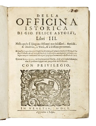  Astolfi Giovanni Felice : Della officina istorica... Storia, Costume e moda  - Auction Libri, Autografi e Manoscritti - Libreria Antiquaria Gonnelli - Casa d'Aste - Gonnelli Casa d'Aste