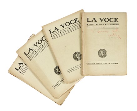La Voce. Futurismo, Periodici e Riviste, Arte, Collezionismo e Bibliografia  Giuseppe Prezzolini, Giovanni Papini  (Firenze, 1881 - Firenze, 1956)  - Auction Books, Autographs and Manuscripts - Libreria Antiquaria Gonnelli - Casa d'Aste - Gonnelli Casa d'Aste