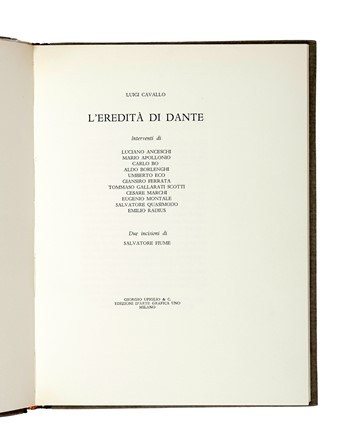  Cavallo Luigi : L'eredit� di Dante. Dantesca, Libro d'Artista, Letteratura, Collezionismo e Bibliografia  Salvatore Fiume  (Comiso, 1915 - Milano, 1997)  - Auction Books, Autographs and Manuscripts - Libreria Antiquaria Gonnelli - Casa d'Aste - Gonnelli Casa d'Aste