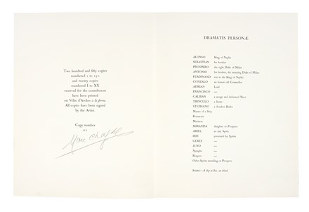  Shakespeare William : The Tempest. Libro d'Artista, Collezionismo e Bibliografia  Marc Chagall  (Vitebsk, 1887 - St. Paul de  Vence, 1985)  - Auction Books, Autographs and Manuscripts - Libreria Antiquaria Gonnelli - Casa d'Aste - Gonnelli Casa d'Aste