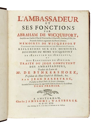  Wicquefort Abraham (van) : L'Ambassadeur et ses fonctions [...] Tome premier (-second).  - Asta Libri, Autografi e Manoscritti - Libreria Antiquaria Gonnelli - Casa d'Aste - Gonnelli Casa d'Aste