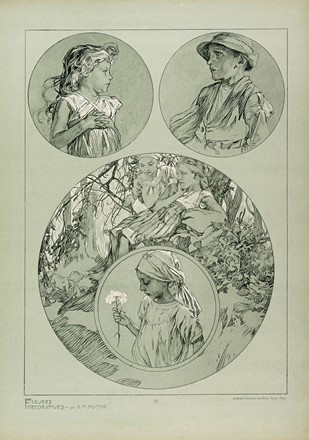  Alphonse Mucha  (Ivan?ice, 1860 - Praga, 1939) : Lotto composto di 3 incisioni da Figures D�coratives.  - Auction Arte Antica, Moderna e Contemporanea [parte II] - Libreria Antiquaria Gonnelli - Casa d'Aste - Gonnelli Casa d'Aste