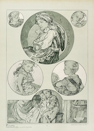  Alphonse Mucha  (Ivan?ice, 1860 - Praga, 1939) : Lotto composto di 3 incisioni da Figures D�coratives.  - Auction Arte Antica, Moderna e Contemporanea [parte II] - Libreria Antiquaria Gonnelli - Casa d'Aste - Gonnelli Casa d'Aste