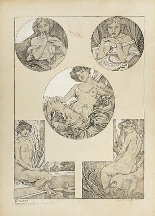  Alphonse Mucha  (Ivan?ice, 1860 - Praga, 1939) : Lotto composto di 3 incisioni da Figures D�coratives.  - Auction Arte Antica, Moderna e Contemporanea [parte II] - Libreria Antiquaria Gonnelli - Casa d'Aste - Gonnelli Casa d'Aste