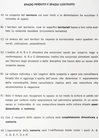 Vincenzo Agnetti  (Milano, 1926 - 1981) : Spazio perduto e spazio costruito.  - Asta Arte Antica, Moderna e Contemporanea - Libreria Antiquaria Gonnelli - Casa d'Aste - Gonnelli Casa d'Aste