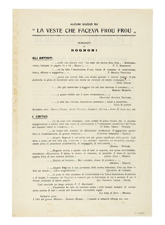  Rognoni Angelo : I plastici paroliberi. Manifesto sintetico futurista. Futurismo, Arte  - Auction Books, Autographs and Manuscripts - Libreria Antiquaria Gonnelli - Casa d'Aste - Gonnelli Casa d'Aste