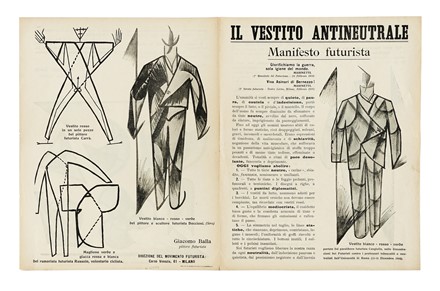  Balla Giacomo : Il vestito antineutrale. Manifesto futurista.  - Asta Libri, autografi e manoscritti - Libreria Antiquaria Gonnelli - Casa d'Aste - Gonnelli Casa d'Aste