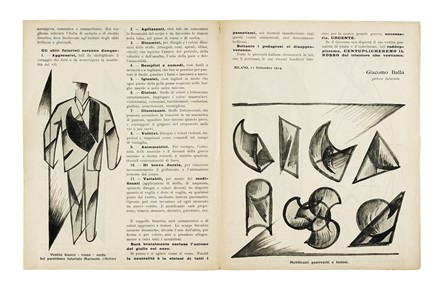  Balla Giacomo : Il vestito antineutrale. Manifesto futurista.  - Asta Libri, autografi e manoscritti - Libreria Antiquaria Gonnelli - Casa d'Aste - Gonnelli Casa d'Aste