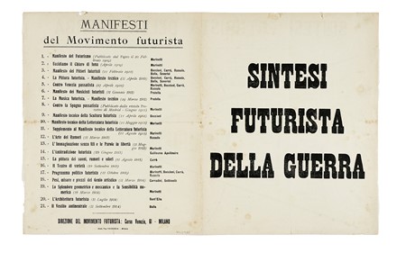  Marinetti Filippo Tommaso [e altri] : Sintesi futurista della guerra.  Umberto Boccioni  (Reggio Calabria, 1882 - Verona, 1916), Carlo Carr�  (Quargnento, 1881 - Milano, 1966), Luigi Russolo  (Portogruaro, 1885 - Bottanuco, 1947)  - Asta Libri, autografi e manoscritti - Libreria Antiquaria Gonnelli - Casa d'Aste - Gonnelli Casa d'Aste