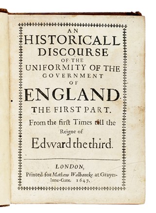  Bacon Nathaniel : An historicall discourse of the uniformity of the government of England... Storia, Storia, Diritto e Politica  - Auction Books, Autographs and Manuscripts - Libreria Antiquaria Gonnelli - Casa d'Aste - Gonnelli Casa d'Aste