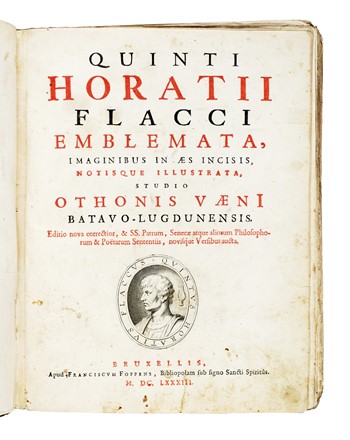  Veen Otto van : Emblemata, imaginibus in aes incisis, notisque illustrata... Figurato  Quintus Horatius Flaccus  - Auction Books, Autographs and Manuscripts - Libreria Antiquaria Gonnelli - Casa d'Aste - Gonnelli Casa d'Aste