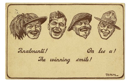  Ram [pseud. di Ruggero Alfredo Michahelles]  (Firenze, 1898 - 1976) : The winning smile! Lotto composto del bozzetto preparatorio per la relativa cartolina.  - Auction Arte Antica, Moderna e Contemporanea [parte II] - Libreria Antiquaria Gonnelli - Casa d'Aste - Gonnelli Casa d'Aste