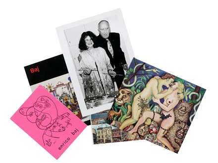  Enrico Baj  (Milano, 1924 - Vergiate, 2003) : Lotto composto di 26 tra inviti, fotografie, cartoline postali, manifesti, locandine, cataloghi illustrati e libri d'artista concernenti l'artista Enrico Baj.  Lucio Fontana  (Rosario, 1899 - Comabbio, 1968), Roberto Crippa  (Monza, 1921 - Bresso, 1972), Jorn Asger  (Vejrum (Danimarca), 1914 - Aarhus (Danimarca), 1973), Daniel Spoerri  (Galati, 1930)  - Auction Arte Antica, Moderna e Contemporanea [parte II] - Libreria Antiquaria Gonnelli - Casa d'Aste - Gonnelli Casa d'Aste