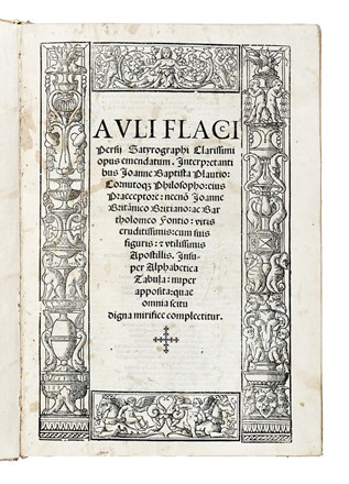  Persius Flaccus Aulus : Opus emendatum. Interpretantibus Ioanne Baptista Plautio. Classici, Letteratura classica, Figurato, Letteratura, Letteratura, Collezionismo e Bibliografia  Giovanni Battista Plauzio  - Auction Books, Autographs and Manuscripts - Libreria Antiquaria Gonnelli - Casa d'Aste - Gonnelli Casa d'Aste