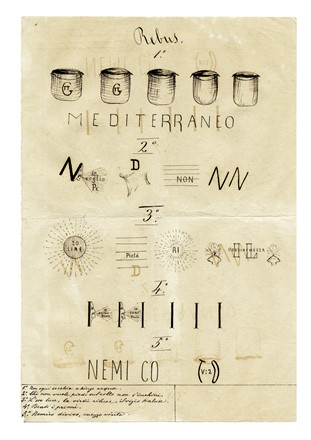 Otto invenzioni di rebus e tre fogli con logogrifi e sciarade.  - Auction Old Masters, Modern and Contemporary Art - Libreria Antiquaria Gonnelli - Casa d'Aste - Gonnelli Casa d'Aste