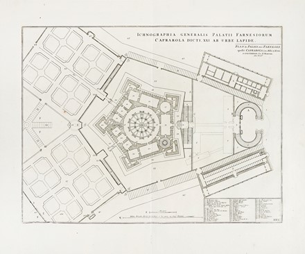  Johannes Blaeu  (Alkmaar, 1596 - Amsterdam, 1673), Pierre Mortier  (Leida,, 1661 - Amsterdam,, 1711) : Caprarola Palatium Farnesiorum extra Urbem / Facies Caprarolae interna / Ichnographia Generalis Palatii Farnesiorum Caprarola dicti, XXI ab Urbe Lapide.  - Auction Old Masters, Modern and Contemporary Art - Libreria Antiquaria Gonnelli - Casa d'Aste - Gonnelli Casa d'Aste