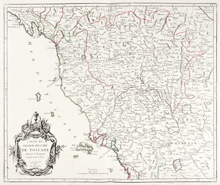  Paolo Santini  (Venezia, 1729 - Belluno, 1793), Gilles Robert de Vaugondy  (Parigi, 1688 - 1766) : Carte du Grand-Duch� de Toscane par le Sr. Robert G�ographe Ordin. du Roy.  - Auction Old Masters, Modern and Contemporary Art - Libreria Antiquaria Gonnelli - Casa d'Aste - Gonnelli Casa d'Aste