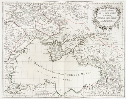  Paolo Santini  (Venezia, 1729 - Belluno, 1793), Didier Robert de Vaugondy  (Parigi, 1723 - 1786) : Carte des environs de la Mer Noire o� se trouvent l'Ukrayne, la Petite Tartarie et les confins de la Russie Europ�ene, et de la Turquie.  - Asta Arte Antica, Moderna e Contemporanea - Libreria Antiquaria Gonnelli - Casa d'Aste - Gonnelli Casa d'Aste