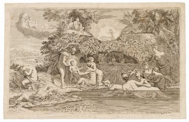  Giovanni Verini  (attivo a Roma verso il 1660, ) : Mercurio consegna Bacco infante alle ninfe.  - Auction Prints and Drawings from XVI to XX century - Libreria Antiquaria Gonnelli - Casa d'Aste - Gonnelli Casa d'Aste