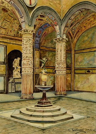  Giuseppe Castellucci  (Arezzo, 1863 - Firenze, 1939) : Scala del Bargello e il cortile di Palazzo Vecchio.  - Auction Old Masters, Modern and Contemporary Art - Libreria Antiquaria Gonnelli - Casa d'Aste - Gonnelli Casa d'Aste