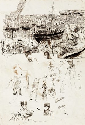  Luigi Levi (detto Ulvi Liegi)  (Livorno, 1858 - 1939) : Vari disegni e schizzi su stesso bifolio.  - Auction Old Masters, Modern and Contemporary Art - Libreria Antiquaria Gonnelli - Casa d'Aste - Gonnelli Casa d'Aste