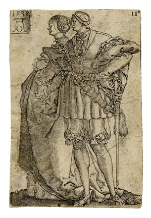  Heinrich Aldegrever  (Paderborn, 1502 - Soest, 1560) : Coppia di danzatori / Due tedofori.  - Auction Old Masters, Modern and Contemporary Art - Libreria Antiquaria Gonnelli - Casa d'Aste - Gonnelli Casa d'Aste