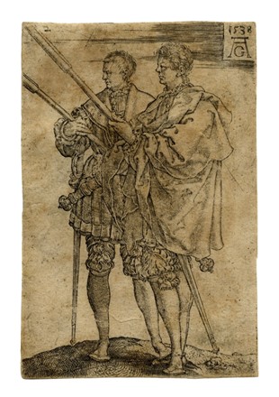 Heinrich Aldegrever  (Paderborn, 1502 - Soest, 1560) : Coppia di danzatori / Due tedofori.  - Auction Old Masters, Modern and Contemporary Art - Libreria Antiquaria Gonnelli - Casa d'Aste - Gonnelli Casa d'Aste