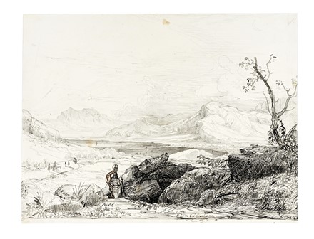  Friedrich August Elsasser  (Berlino, 1810 - Roma, 1845) : Veduta del duomo di Cefal� / veduta di Palmi o Scilla / Veduta lacustre.  - Auction Old Masters, Modern and Contemporary Art - Libreria Antiquaria Gonnelli - Casa d'Aste - Gonnelli Casa d'Aste