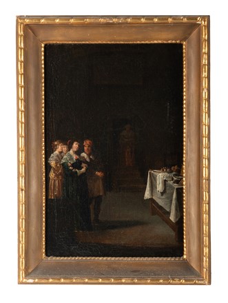  Anthonie o Anthony Palamedes o Palamedesz  (Leith, 1602 - Amsterdam, 1673) : Coppia di scene di genere in interno.  - Asta Asta di beneficenza. Dalla collezione di Franco Lucini. - Libreria Antiquaria Gonnelli - Casa d'Aste - Gonnelli Casa d'Aste