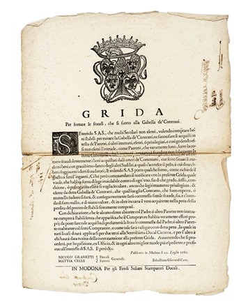 Raccolta di 25 tra grida, notificazioni, ordini ecc. Storia, Storia, Diritto e Politica  - Auction Books, Autographs and Manuscripts - Libreria Antiquaria Gonnelli - Casa d'Aste - Gonnelli Casa d'Aste