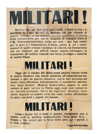 Raccolta di 85 tra notificazioni, inviti e manifesti di ambito propagandistico ed elettorale, alcuni senza autorizzazione all'affissione.  - Asta Libri, autografi e manoscritti - Libreria Antiquaria Gonnelli - Casa d'Aste - Gonnelli Casa d'Aste