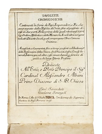  Serangeli Girolamo : Tavolette cronologiche contenenti la serie de Papi, Imperadori e Re, che anno regnato dalla nascita di Cristo fino al presente... Storia, Figurato, Storia, Diritto e Politica, Collezionismo e Bibliografia  - Auction Libri, Autografi e Manoscritti - Libreria Antiquaria Gonnelli - Casa d'Aste - Gonnelli Casa d'Aste