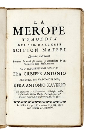  Maffei Scipione : La Merope tragedia... Teatro, Musica, Teatro, Spettacolo  - Auction Libri, Autografi e Manoscritti - Libreria Antiquaria Gonnelli - Casa d'Aste - Gonnelli Casa d'Aste