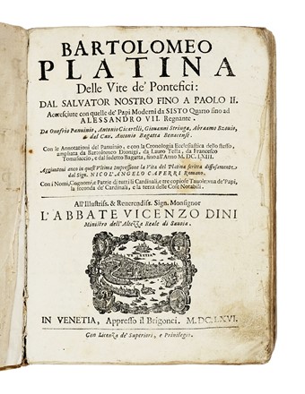  Platina Bartolomeo : Delle vite de' pontefici... Figurato, Religione, Collezionismo e Bibliografia  - Auction Libri, Autografi e Manoscritti - Libreria Antiquaria Gonnelli - Casa d'Aste - Gonnelli Casa d'Aste