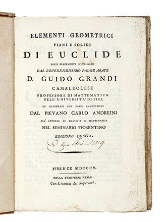  Euclides : Elementi geometrici piani e solidi...  - Asta Libri, Autografi e Manoscritti - Libreria Antiquaria Gonnelli - Casa d'Aste - Gonnelli Casa d'Aste