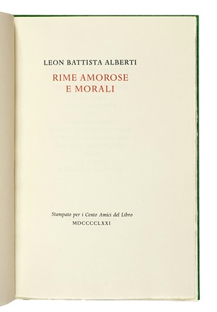  Alberti Leon Battista : Rime amorose e morali.  Pietro Annigoni  (Milano, 1910 - Firenze, 1988)  - Asta Libri, Autografi e Manoscritti - Libreria Antiquaria Gonnelli - Casa d'Aste - Gonnelli Casa d'Aste