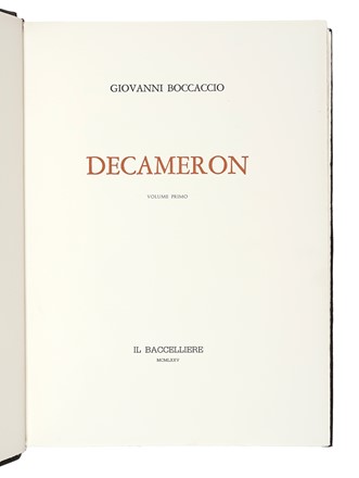  Boccaccio Giovanni : Decameron. Prefazione di Ferruccio Ulivi. Volume primo (-secondo). Letteratura classica, Libro d'Artista, Letteratura, Collezionismo e Bibliografia  Giacomo [pseud. di Manzoni Giacomo] Manz�  (Bergamo, 1908 - Roma, 1991), Emilio Greco  (Catania, 1913 - Roma, 1995), Vittore Branca  - Auction Libri, Autografi e Manoscritti - Libreria Antiquaria Gonnelli - Casa d'Aste - Gonnelli Casa d'Aste