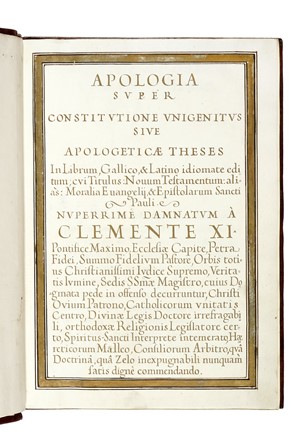 Vitale Nicola : Apologia Constitutionis SS.mi D.N. Clementis Divina Providentia Papae XI quae incipit Unigenitus. Religione  - Auction Books, Autographs and Manuscripts - Libreria Antiquaria Gonnelli - Casa d'Aste - Gonnelli Casa d'Aste