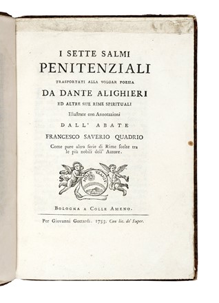  Alighieri Dante : I sette salmi penitenziali trasportati alla volgar poesia da Dante Alighieri... Letteratura italiana, Letteratura  - Auction Libri, Autografi e Manoscritti - Libreria Antiquaria Gonnelli - Casa d'Aste - Gonnelli Casa d'Aste