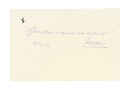  Ferrari Enzo : Biglietto autografo firmato. Feste - Folklore - Giochi - Sport  - Auction Books, Autographs and Manuscripts - Libreria Antiquaria Gonnelli - Casa d'Aste - Gonnelli Casa d'Aste