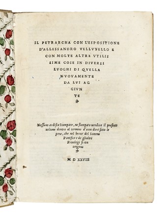  Petrarca Francesco : Il Petrarcha con l'espositione d'Alessandro Vellutello... Classici, Letteratura, Letteratura  Alessandro Vellutello  - Auction Libri, Autografi e Manoscritti - Libreria Antiquaria Gonnelli - Casa d'Aste - Gonnelli Casa d'Aste